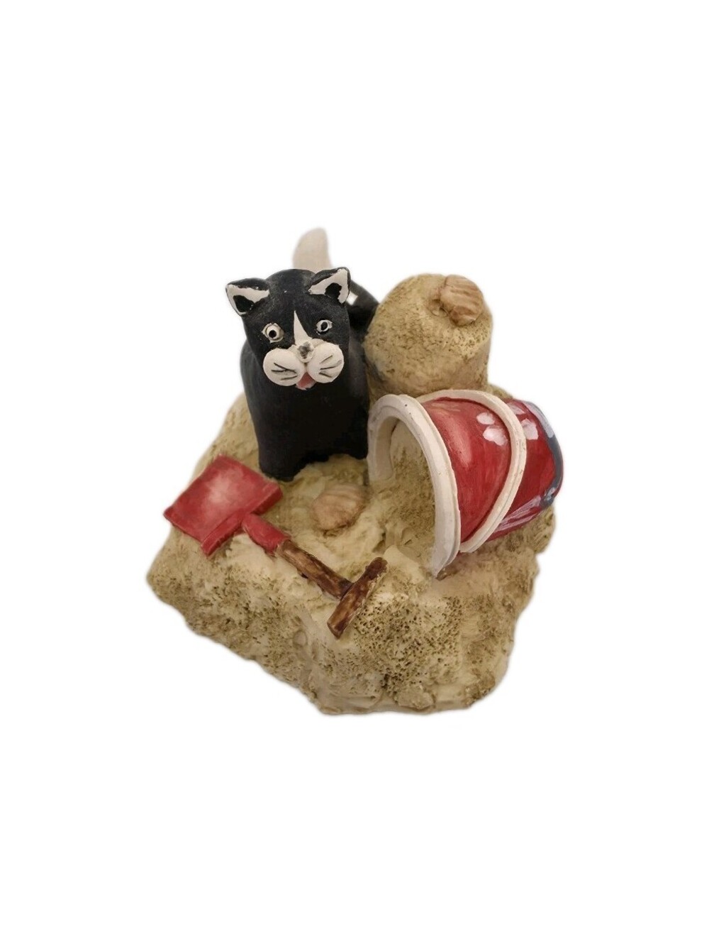 Rare Peter Fagan Tuxedo Cat At The Beach Kitty Playing In Sand Miniature Vintage